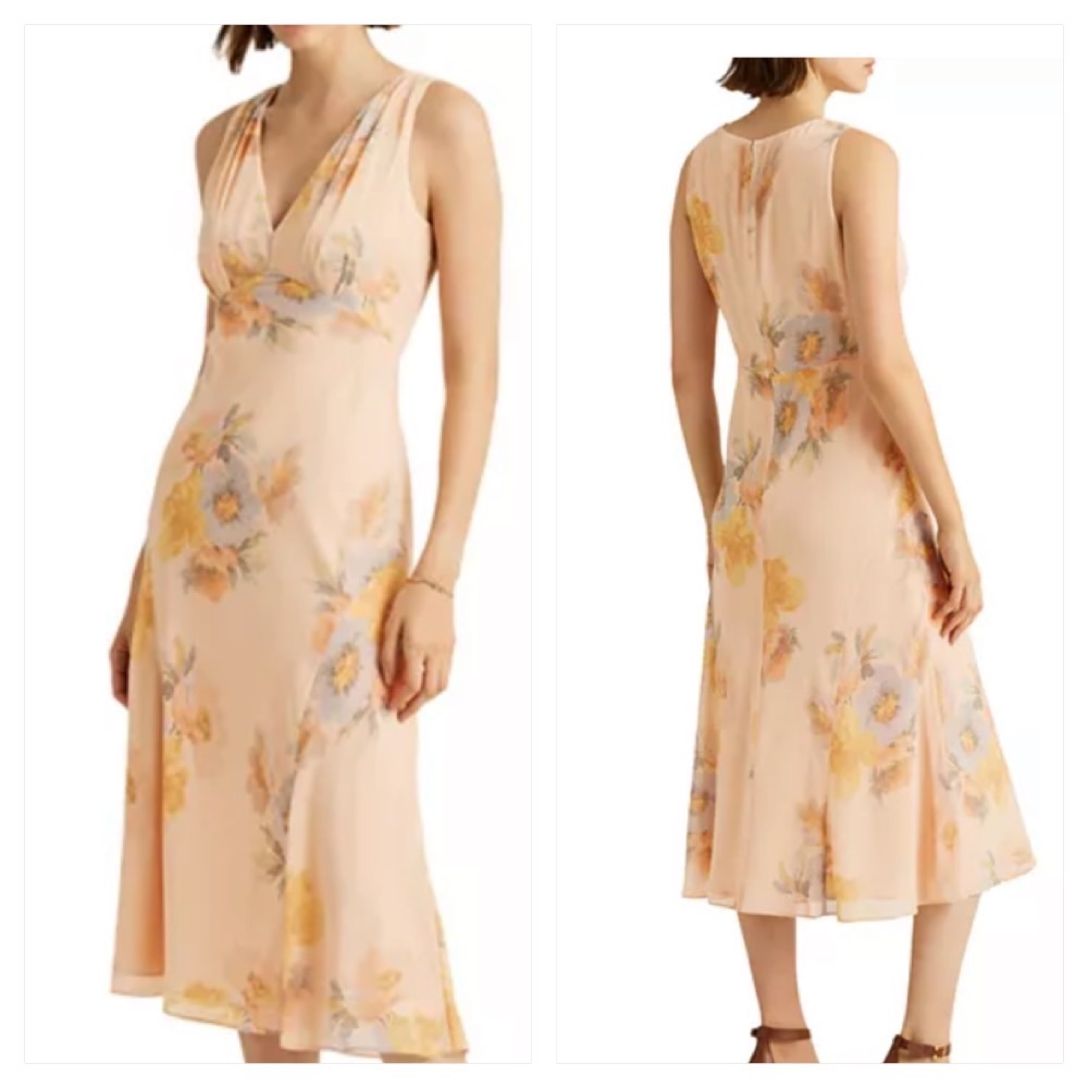 Lauren Ralph Lauren Floral Crinkled Georgette Midi Dress - Picture 1 of 11